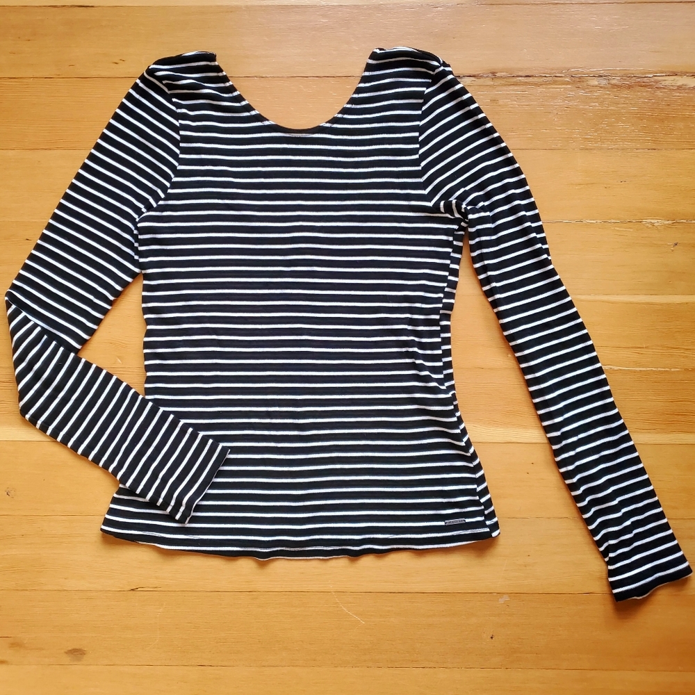Volcom Striped Knit Top Shirt Black and White